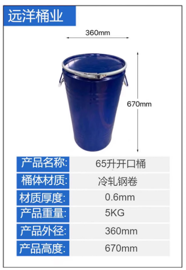 65升带盖箍开口钢桶75元/个